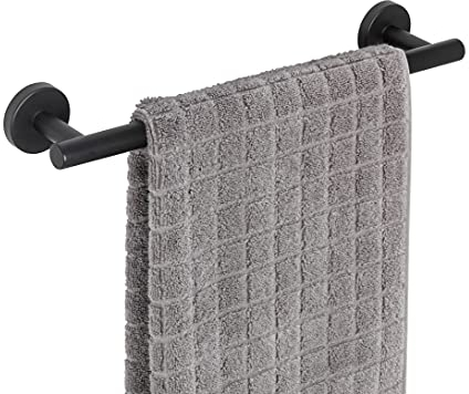 WENKO Badetuchstange Mod. Bosio, Langer Handtuchhalter mit viel Platz für Badetücher & Handtücher, Massive Qualität aus rostfreiem Edelstahl mit mattiertem Finish, 40 x 5,5 x 7 cm, Schwarz