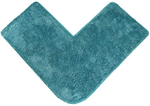 fluffy® Badteppich für Eckduschen, Hochflor aus Mikrofaser, rutschfeste Unterseite (L-Form | Innenmaße 50 x 50 cm, Türkis)