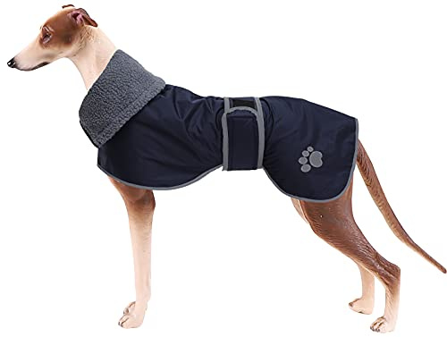 Geyecete Hunde Wintermäntel fur Windhund,Hundejacken mit plüschfutter,Wasserdichter Regenmantel Winddicht, Outdoor-Hundebekleidung mit Sicheren Reflexstreifen,fur mittel und große Hunde-Navy Blau-L