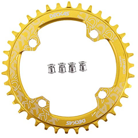 DJC Bike Kettenblatt 104 mm BCD runde/ovale MTB 104BCD 7/8/9/10/11/12 Gänge, schmal, breite Zahnung, Aluminium 7075, 30T 32T 34T 36T 38T 40 42 DH XC Trail Fat Bike E-Bike (4# rund goldfarben, 32T)