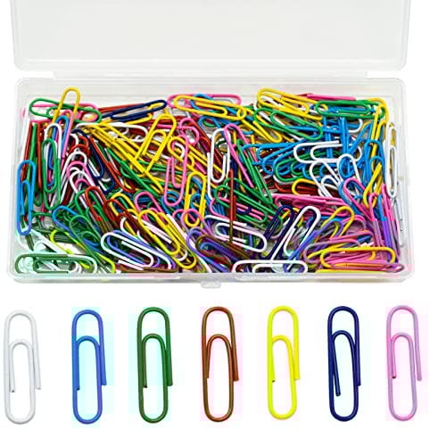 200 Pcs Paper Clips, 28 MM/1.1 Coloured Paperclips Metal Paper Clips Clamps with Box for Office School Stationery Document, Small Paper Clips