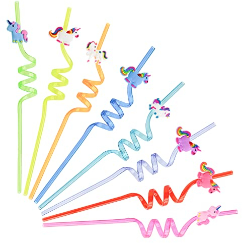 Pailles en Plastique pour les Enfants Pailles Réutilisables Pailles Mignonnes à Thème pour la Décoration des Fêtes, Fournitures pour les Fêtes d'Anniversaire (Licorne, 8)