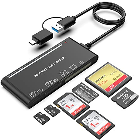 USB C USB3.0 Multi Card Reader for SD, CF, Micro SD, XD, MS Cards - 7 in 1 Adapter Hub for Windows, Mac, Linux, Android