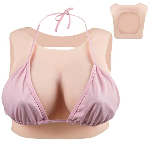 Cyomi Silicone Breast Forms Realistic Breastplate Round Collar with Hollow Back Silicone Breastplates for Crossdressers Cosplay Drag Queen Transgender B-G cup