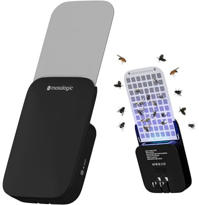 Mosalogic Fliegen-Insektenfalle zum Einstecken, Mückenvernichter, Mückenmottenfänger, Fliegenkegel, UV-Lockstoff-Fänger für 400 m² Schutz (Schwarz, 1 Packung)