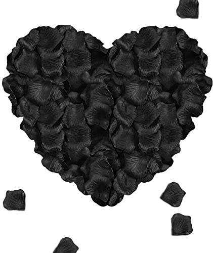 MUFEKUM 500Pcs Reusable Fake Rose Petals for Weddings Valentines (Black) | Fake Flower Petals Artifical Silk Rose Petals for Romantic Night Birthday Marriage Proposa Bedroom Photoshoot