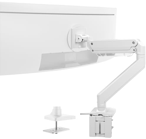 Vivo Premium Aluminum Heavy Duty Monitor Arm for Ultrawide Monitors up to 49 inches and 33 lbs, Single Desk Mount Stand, Pneumatic Height, Max VESA 100x100, White, STAND-V101G1W