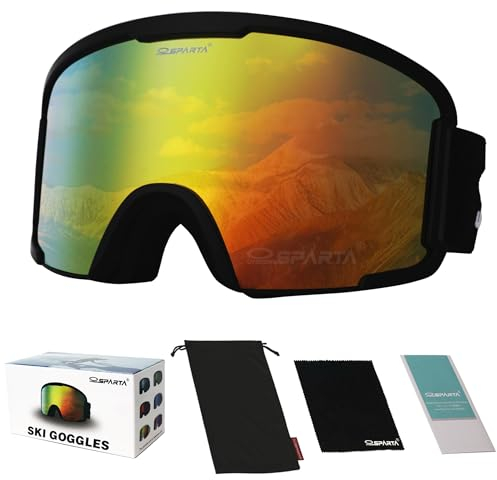 OUTDOORSPARTA Adult ski goggles (1. Black Frame, Full Lens Mirrored Gold)