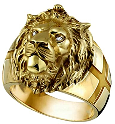 Löwenring, Gotisches Kreuz Löwenkopf Ring für Männer, Nordischen Wikinger Löwe Tier Ring Löwe Schmuck, Keltischer Goldener Löwenring Hip-Hop-Löwenbandring Punkkreuz Löwenring für Jungen (19.8)