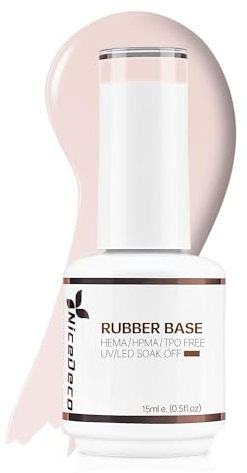 Nicedeco 4 in 1 Rubber Base Gel Nail Polish, Hema Free Clear Sheer Color, UV LED Soak Off, Elastic Rubber Nail Strengthen Base Coat, Color Gel Polish 006