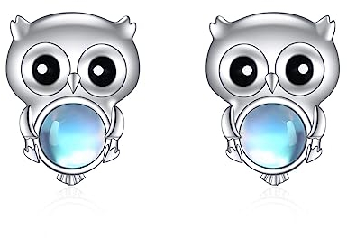 Eule Ohrringe für Damen Mädchen 925 Sterling Silber Mondstein Ohrstecker Eule Geschenk Mondstein Schmuck