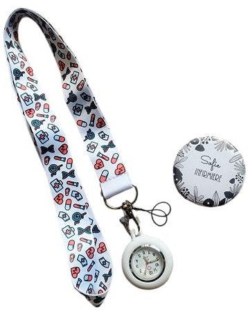 Montre d'infirmière avec cordon cou clés + Badge cadeau Sage Femme infirmière Ash Aide-soignante porte clé pour accrocher au badge