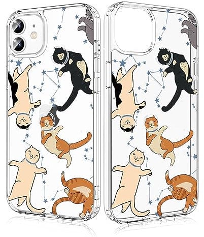 Losvick iPhone 12 Case, iPhone 12 Pro Case, Space Cat Clear Hybrid Dual Layer Hard PC + Shockproof TPU Bumper for iPhone 12/12 Pro 6.1 - Space Cat