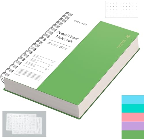 EMSHOI B5 Spiralnotizbuch, Bullet Dotted Journal, groß, 19 x 25,8 cm, 300 Seiten/150 Blatt, 100 g/m² Punktrasterpapier, wasserdichtes Hardcover, für Büro, Schule, Damen, Herren, Arbeit, Schreiben,