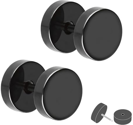 Treuheld® Fake Plug Set (2 Stück) | Große Ohrstecker zum Schrauben | Titan - 6 Größen - Schwarz | Platten Ohrstecker Paar | Damen & Herren