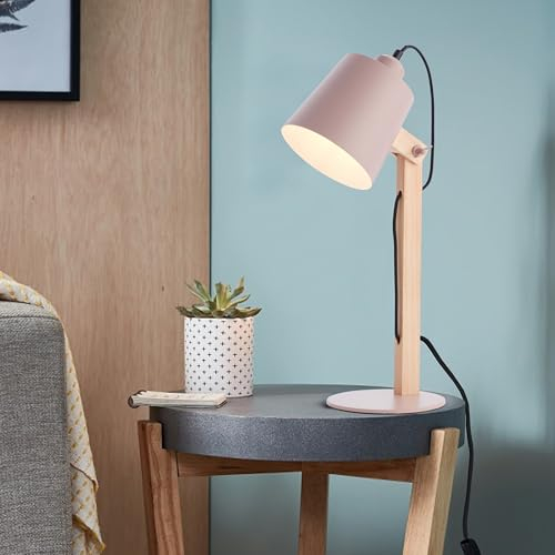 Lightbox skandinavische Schreibtischlampe - 44 cm Höhe - Tischleuchte mit Schalter & schwenkbarem Kopf - E27, max. 30 W - aus Metall/Holz - in Pink Matt