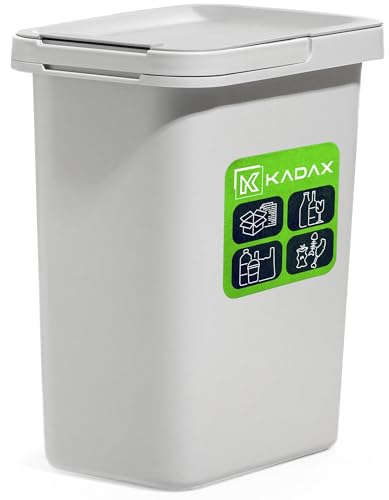 KADAX Abfallbehälter mit Klappdeckel, Rechteckiger Abfalleimer aus Kunststoff, Mülleimer mit Tragegriff, Abfallsammler für Mülltrennung, Müllkorb (Grau 12L)