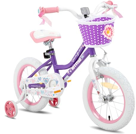 JOYSTAR 14 Zoll Kinderfahrrad für 3 4 5 Jahre alte Mädchen, 14 Zoll Mädchenfahrrad mit Stützrädern und Korb, Violett