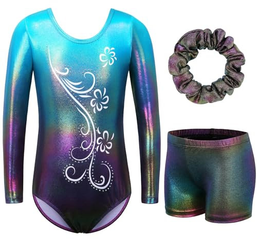 ZNYUNE gymnastikanzug hose mädchen turnanzug Ärmellos/langarm turnkleidung mädchen gymnastik Tumbling Tanz hose B269 AquaFlower 14A