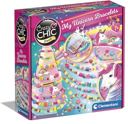 Clementoni - 18792 - Crazy Chic - My Unicorn Bracelets - Kit Armbänder DIY Mädchen, Set zur Herstellung von Armbändern, kreatives Spiel 7 Jahre, Freundschaftsarmbänder, Mädchen, kreative