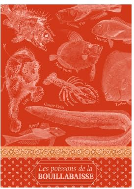 Autrefois Küchentuch, Jacquard, Rot, 48 x 70 cm, Geschirrtuch, 100 % Baumwolle, Motiv Kochrezepte, Bouillabaisse, Geschenk zum Muttertag