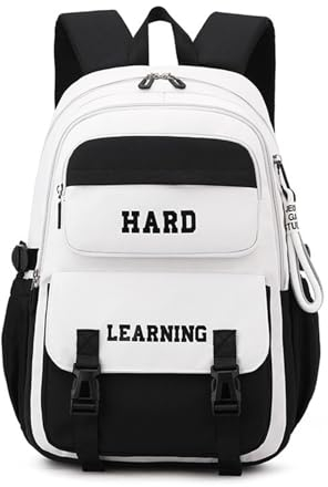 Rucksack Damen Schulrucksack Mädchen Teenager Rucksack Groß Kinderrucksack Tagesrucksäcke Campus Backpack Wasserdicht Rucksäcke für Mädchen Jungen Universität Reisen Freizeit Arbeit (Schwarz&Weiß)