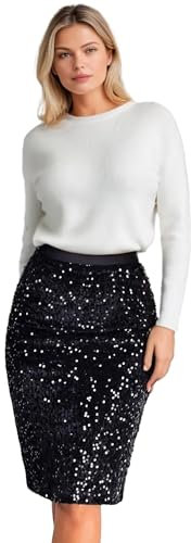 MUNAFIE Damen Glitzer Rock Pailletten Rock Sexy Party Rave Skirt Outfit Wickelrock Röcke für Damen Schwarz-XXL