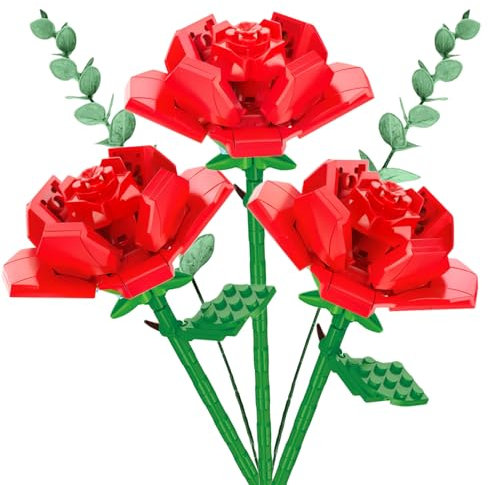 TAODUDU Rose Flower Bouquet Building Kit for Adult (Red)