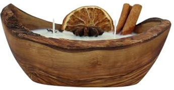Duftkerze in Olivenholzschale Sojawachskerze mit ätherischem Öl Handmade Vegane Kerze aus 100% natürlichen Zutaten (M, Rustikal)