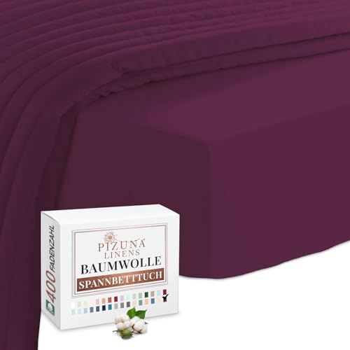 Pizuna Spannbettlaken 140x200 cm Baumwolle Beerenpflaume 400 Fadenzahl | 100% langes nur Baumwoll-Spannbetttuch, weiches Mako-Satin-Gewebe für bis zu 40 Matratzenhöhe