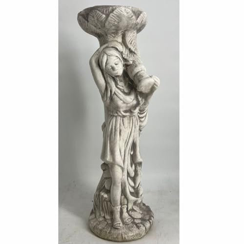 Casa Padrino Jugendstil Garten Deko Beton Skulptur Frau mit Blumentopf Grau H. 60 cm