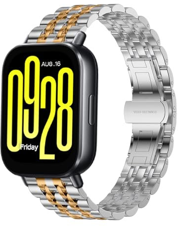 Hinnwer 22mm Correa de Metal para Xiaomi S4/Redmi Watch 5 Active/Lite - Pulsera de Acero Inoxidable Compatible con S3/S1 Pro - Plata Oro