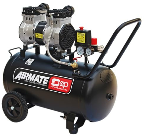SIP Airmate Air Compressor Low Noise Oil-Free Direct Drive, 230V 50L 2hp 1.5kW 116psi 8 Bar 9.6CFM