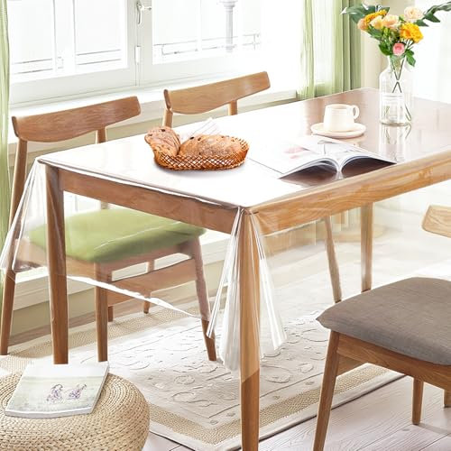 CEWROM Klarsicht Tischdecke, Transparente Tischfolie,Tischfolie Durchsichtig, 0.13mm Glasklar Folie Tischschutz Wasserdicht Abwaschbar Polyvinylchloride Folie Tischschutzfolie für Hochzeit(140x180cm)