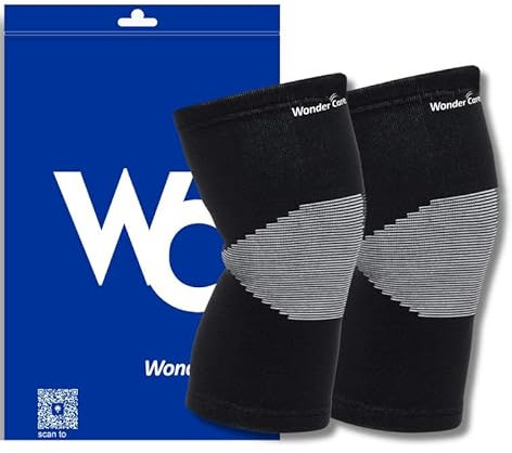 Wonder Care Genouillères en bambou noir pour homme et femme, genouillères de compression pour la course, la gym, le badminton et le sport | Soutien idéal pour soulager la douleur – 1 paire (XXL)