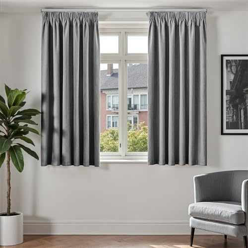 TOPICK 100% Verdunklungsvorhänge Gardinen Vorhänge H145xB140 2er Set Grau