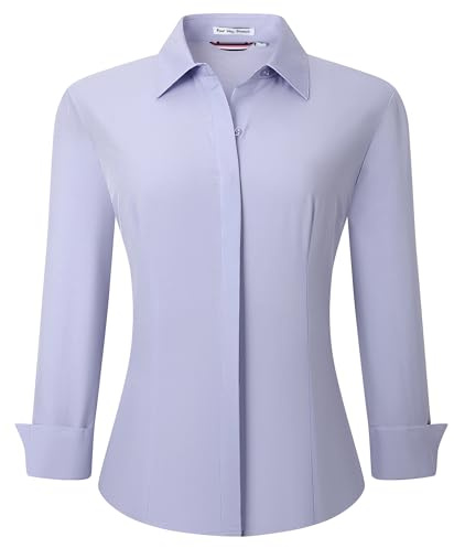 Alex Vando Womens Dress Shirts Wrinkle Free Regular Fit Long Sleeve Stretch Work Shirt, Hidden Placket Purple, M