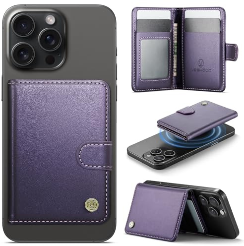 Ysjisy Handy Kartenhalter für MagSafe Wallet, 6 Kartenhalter, Magnetische Wallet Kompatibel mit MagSafe für iPhone 17/16/15/14/13/12 Pro Max Plus Serie, PU Kartenhalte Standfunktion (Lila)