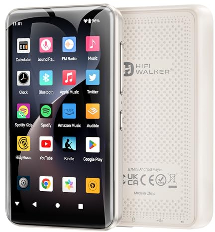 HIFI WALKER 80GB Android MP3-Player, HiFi Lossless Audio, Datenschutz, Bluetooth und WiFi MP4 Player mit 4 Touchscreen, tragbarer Musikplayer mit Spotify, für Streaming und Offline Musik, Weiß