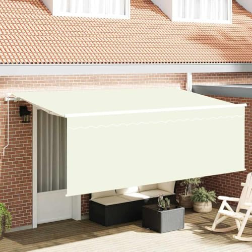 QJBSAVVA Einziehbare Markise Cremefarben 400 x 200 cm Moderne Design Markise mit UV Schutz und Wasserdicht für Terrasse Balkon Garten