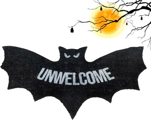 Unwelcome Fledermausteppich Fußmatte, 80×40cm Gothic-Halloween-Haustürmatte, Lustige Deko Halloween Teppich, Fledermausteppich Horror Türvorleger Teppich Für Küche Eingang Schlafzimmer Badezimmer