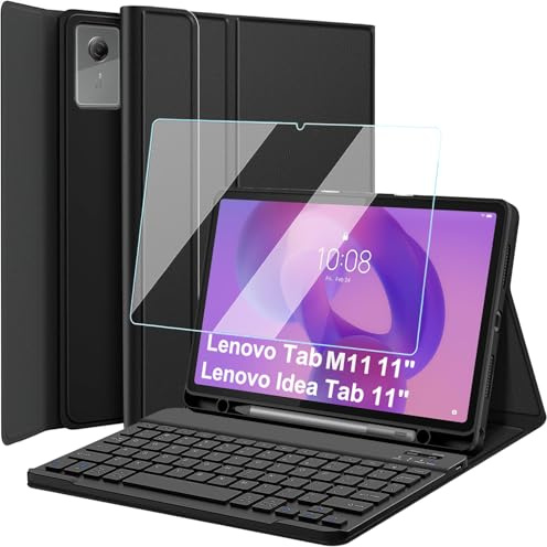 Wineecy Keyboard Case for Lenovo Idea Tab 11 Inch 2025 / M11 11 Inch 2024 with Pen Holder, 9H Screen Protector Tempered Glass, Magnetically Detachable Wireless Bluetooth Keyboard with Slim Stand Cover