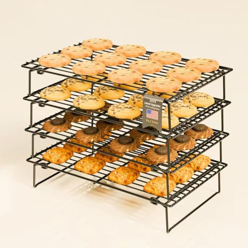 YOYIKKO 4-teiliges Kühlset zum Kochen und Backen, faltbar, 4 Ebenen, 26 x 41 cm, kalte Keksdosen, antihaftbeschichtet und BPA-frei, für Backofen und Spülmaschine geeignet (schwarz - 98)
