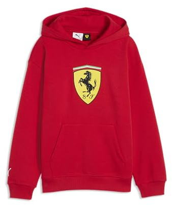 PUMA Scuderia Ferrari F1 Kinder-Hoodie mit großem Scudetto-Wappen-Print | Gerippte Manschetten und verstellbarer Zugkordelkapuze, Großem Scudetto-Wappen-Print auf der Brust
