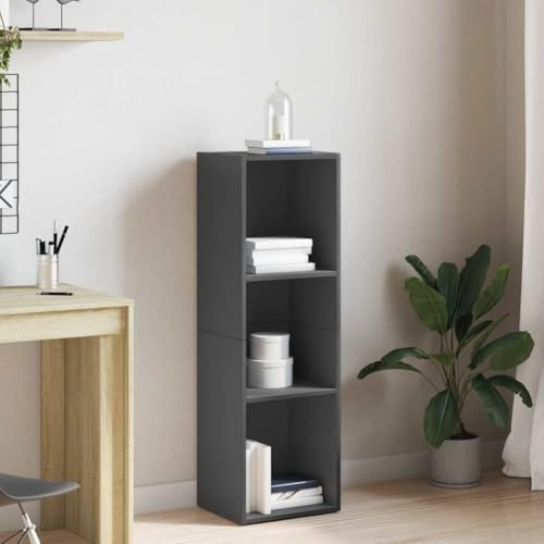Tonture Bücherregal Hochglanz-Grau, 36x30x114cm Holzwerkstoff mit 3 Fächern, vielseitiger TV-Schrank, Display Cabinet & Shelf Organizer für Wohnzimmer