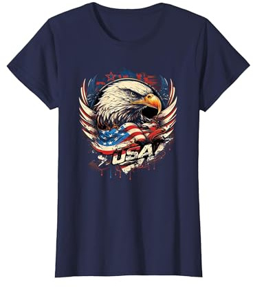 Amerika Fan amerikanischen Flagge und Adler USA T-Shirt, Damen, Marineblau, XXL