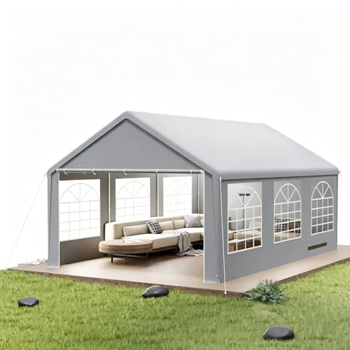 VA-Cerulean 4x6m Partyzelt Pavillon in Grau, PE Plane Bierzelt Zelt Wasserdicht UV Schutz Gartenzelt aus Verzinkte Stahlgestänge Festzelt, Grau