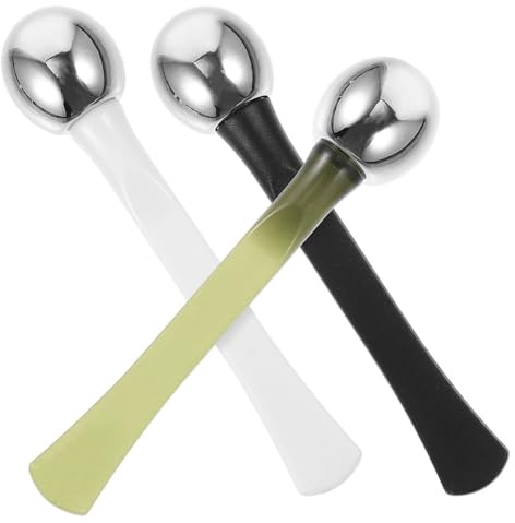 RUNROTOO 3pièces Bâton de Massage pour Yeux avec Cuillère pour Crème Outil Soin Visage Anti-poches et Circulation Masseurs Manuels Vibrants pour Usage Personnel et Institut de Beauté