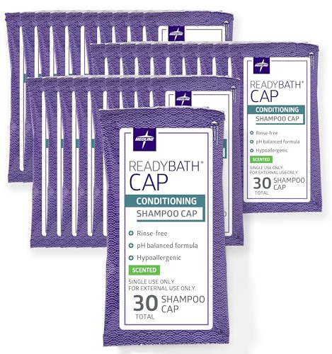 Medline ReadyBath Scented Rinse-Free Shampoo Cap with Conditioner, 30 Count