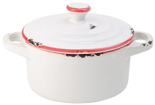 Utopia Avebury White & Red Mini Casserole Dish 4inch / 10.5cm - Mini Casserole Pot, Suitable for Sauces